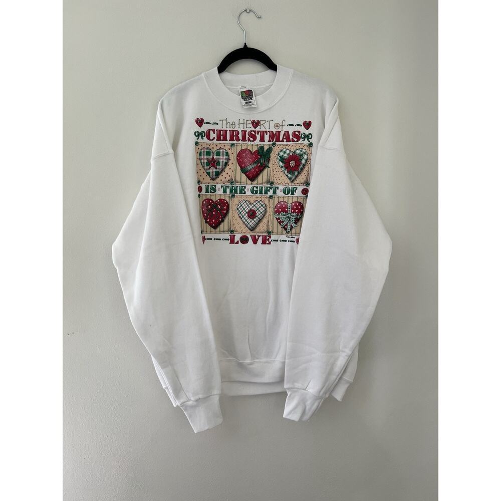 Vtg Air Waves The heart of Christmas graphic Sweatshirt white crewneck size Xl